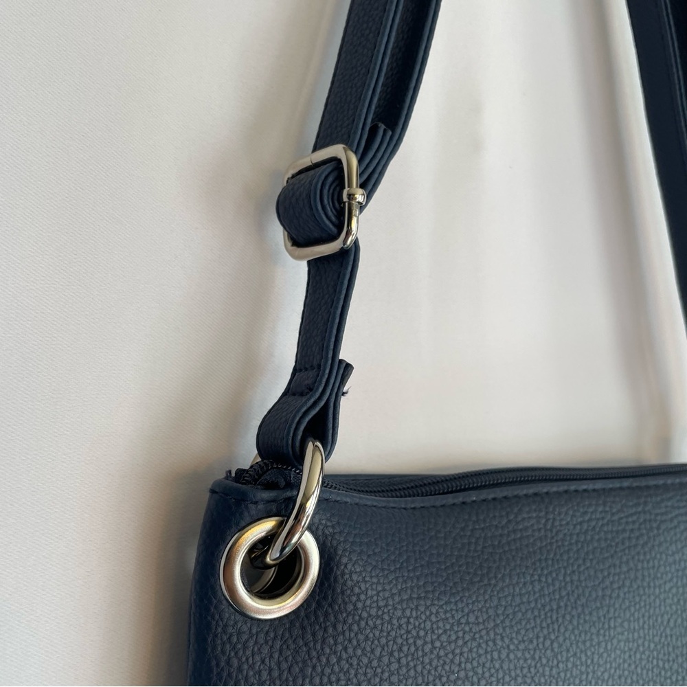 Rossetti Demi Crossbody Bag Navy Blue Faux Leather Triple Zip Adjustable Strap - Picture 6 of 12